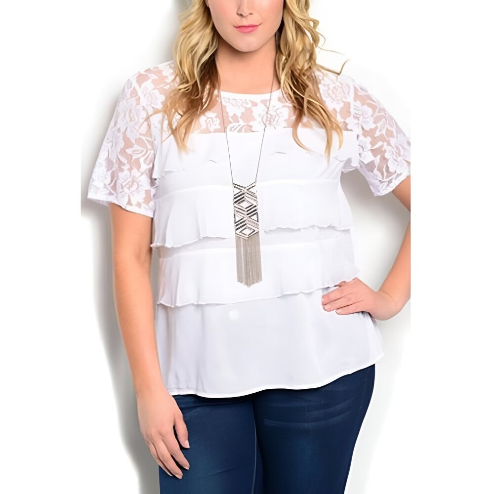 IRE Women's Tiered Top White Scoop Neck Lace Yoke Short Sleeves Size 2XL NWT